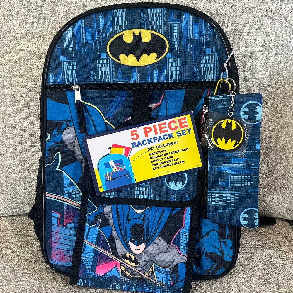 Bioworld Batman 5-Piece Backpack Set - Blue and Black
